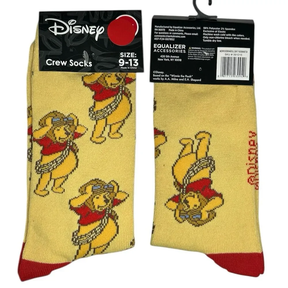 1x Disney Winnie the Pooh Novelty Crew Socks Adult Set Size 9-13